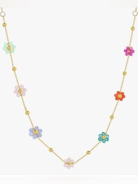 Beautiful 18KT Gold Vermeil Anthropologie Colorful Flower Beadlink necklace
